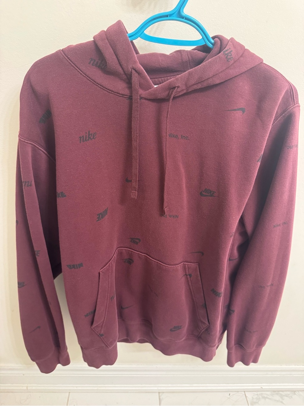 Nike Men's Burgundy All-Over Logo Pullover Hoodie